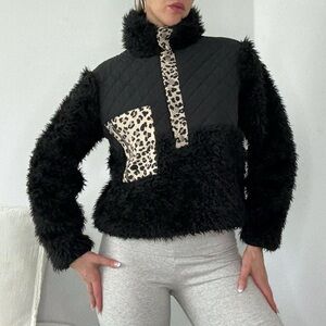 Stance Black Heatin Up Sherpa Pullover Jacket w/ Leopard Accents